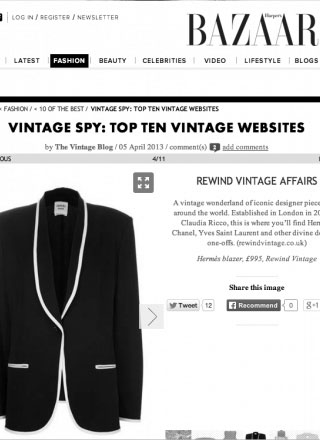 Rewind Vintage featured in Harpers Bazaar magazine black and white